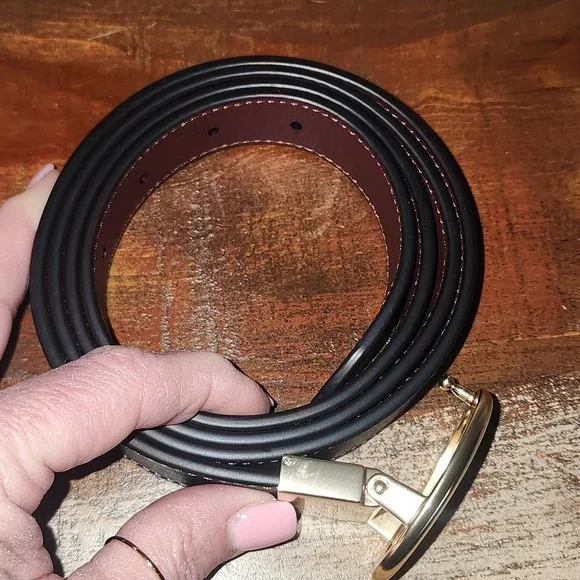 Coach Reversible 1" Belt C Signature Logo Black Brown Gold Leather 42" NEW - Picture 7 of 8